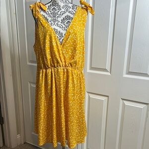 SHEIN Curve Yellow Floral Tie-Shoulder Mini Dress Stretch Waist Summer 4XL